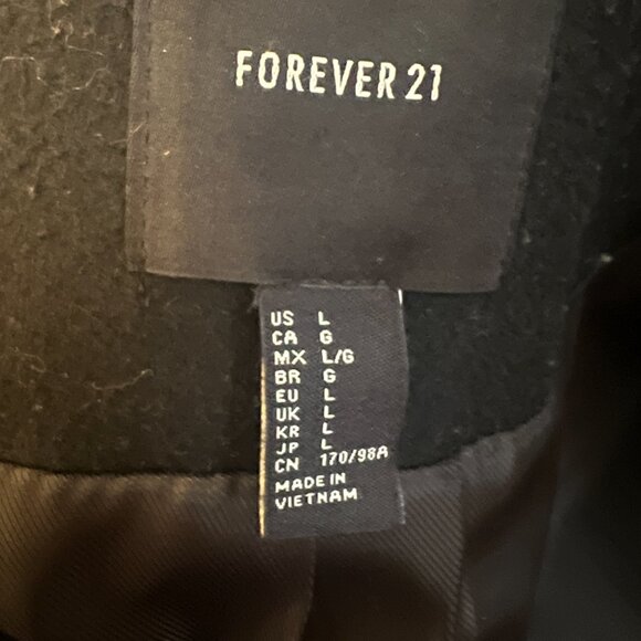 Forever 21 Black Longline Button Up Wool Coat, Size Large - Picture 6 of 6